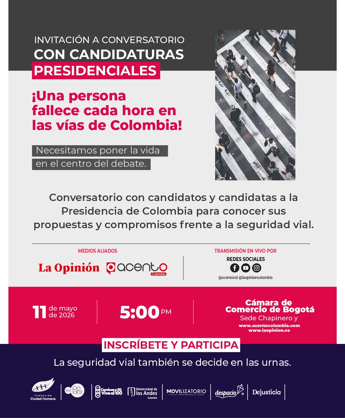 Acento y La Opinión se suman al conversatorio que pondrá la seguridad vial en la agenda presidencial