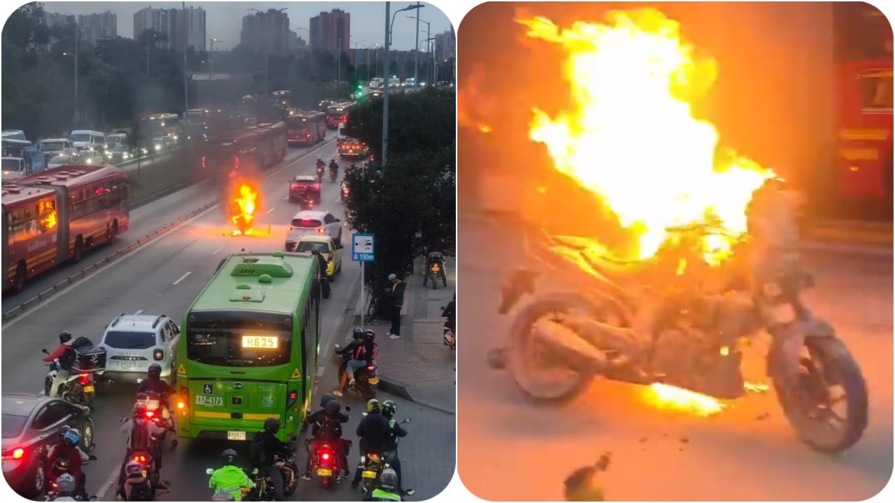 Moto incendiada en la autopista Sur de Bogotá causa fuerte congestión