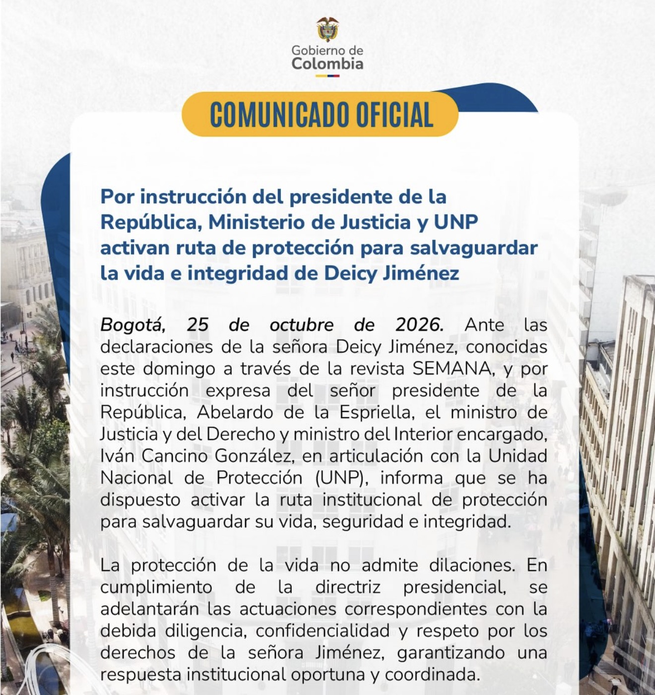 Gobierno activa protección para Deicy Jiménez, la joven que denunció a Petro